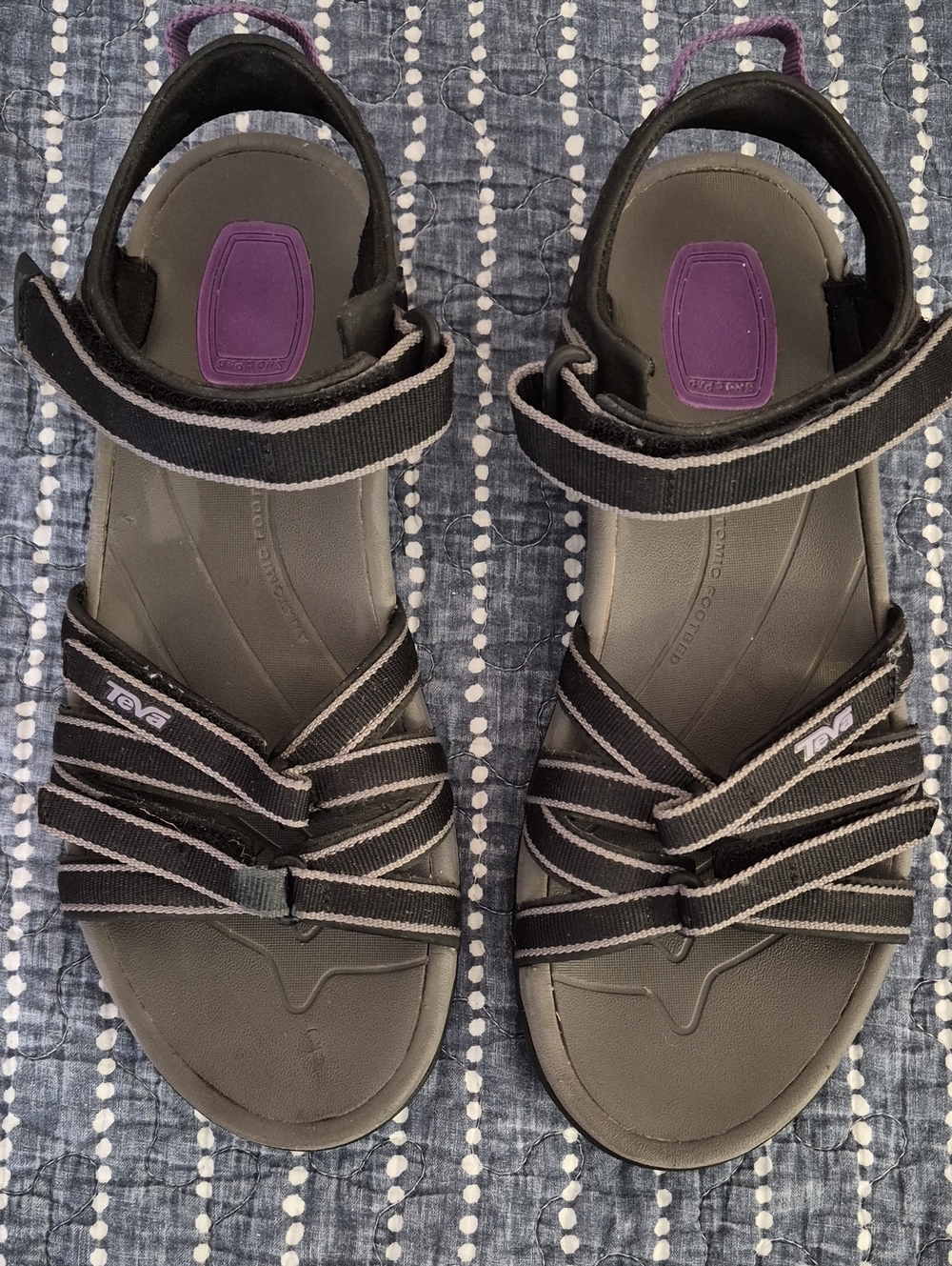 Teva Women's Black Sandals with Purple Insole Detail